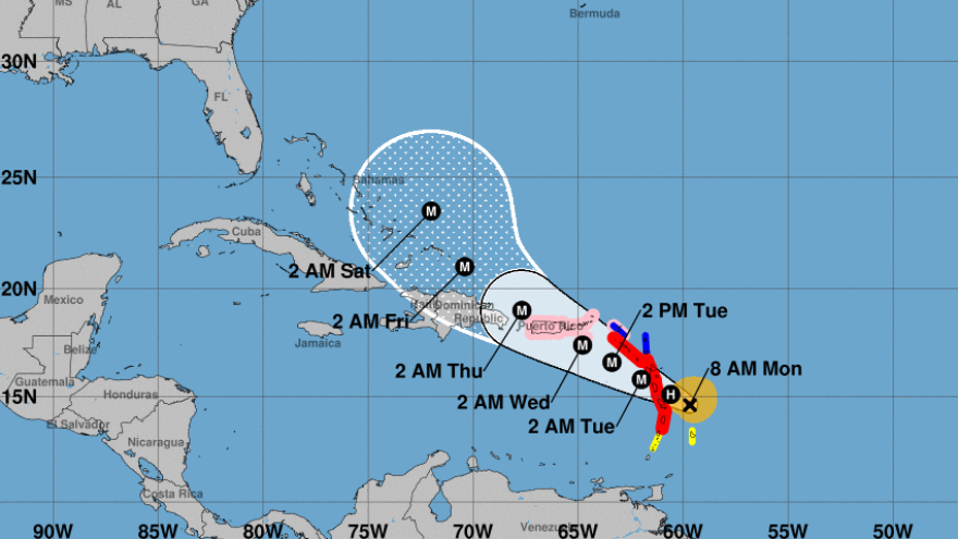 The eye of Hurricane Maria is forecast to pass over the center of Puerto Rico on Wednesday.