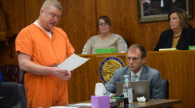 Jamey Noel reads a prepared statement on Monday, Oct. 14, 2024, at a Clark County Circuit Court hearing in Jeffersonville, Indiana.