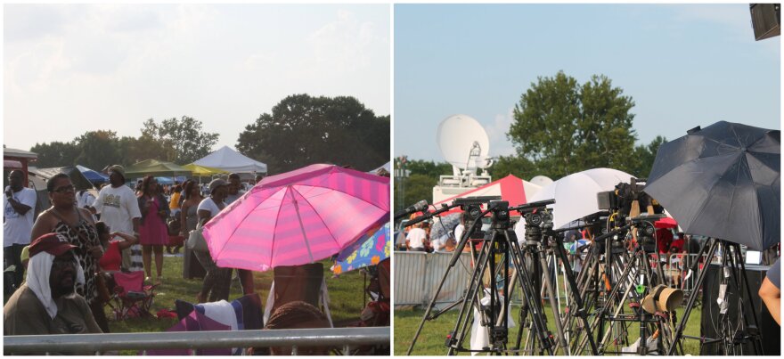 With temperatures well into the 90s during Better Family Life's Peacefest, people and cameras used umbrellas.