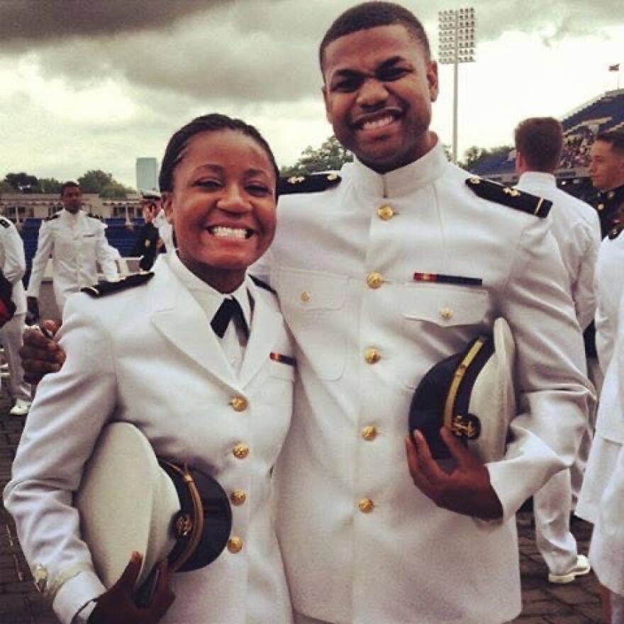  Daniele Anderson poses with classmate Chad Kenton on their 2013 commencement day at the United States Naval Academy.