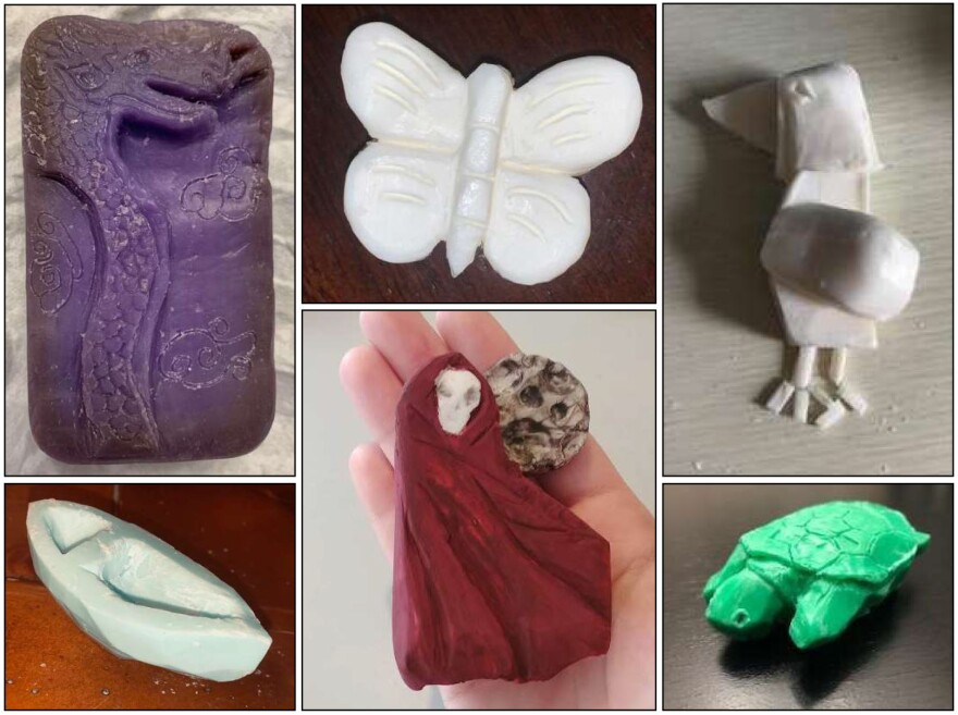 Soap carvings by Park Hill South art students (top row) Dani Drake, Valerie Rowlett, Lauren Hagerman, (bottom row) Brylie Goff, Mia Parman and Jose Montoya.