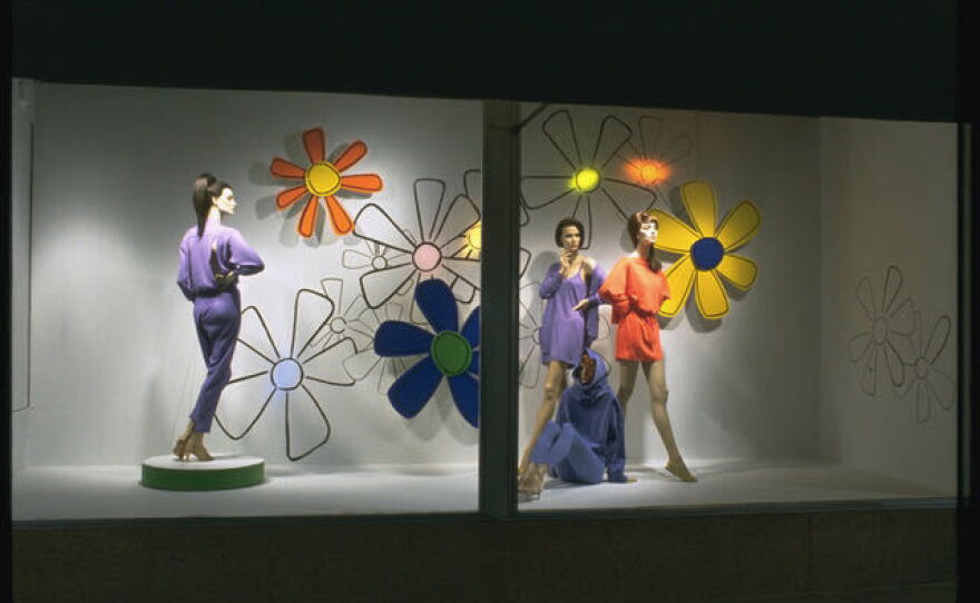 A whimsical take on athleisure from 2015. "One of many I did with the Texas Fashion Collection," Leathers said. "The flowers on the wall rotated and the disc platform rotated as well. Simple and bright."
