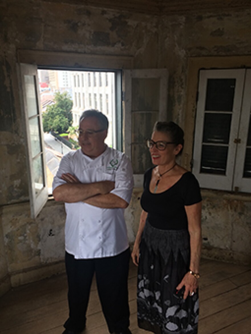 Chef Chris Montero and Poppy in the Napoleon House Cupola
