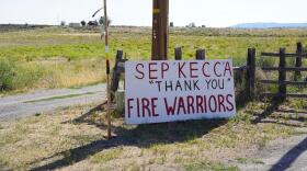 A thank you sign to firefighters from the Klamath Tribe.
