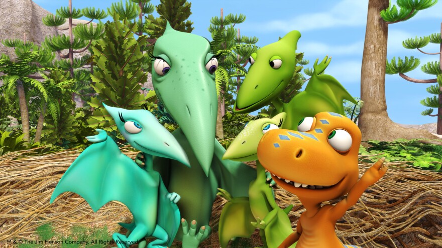 Colorful group of cartoon dinosaurs