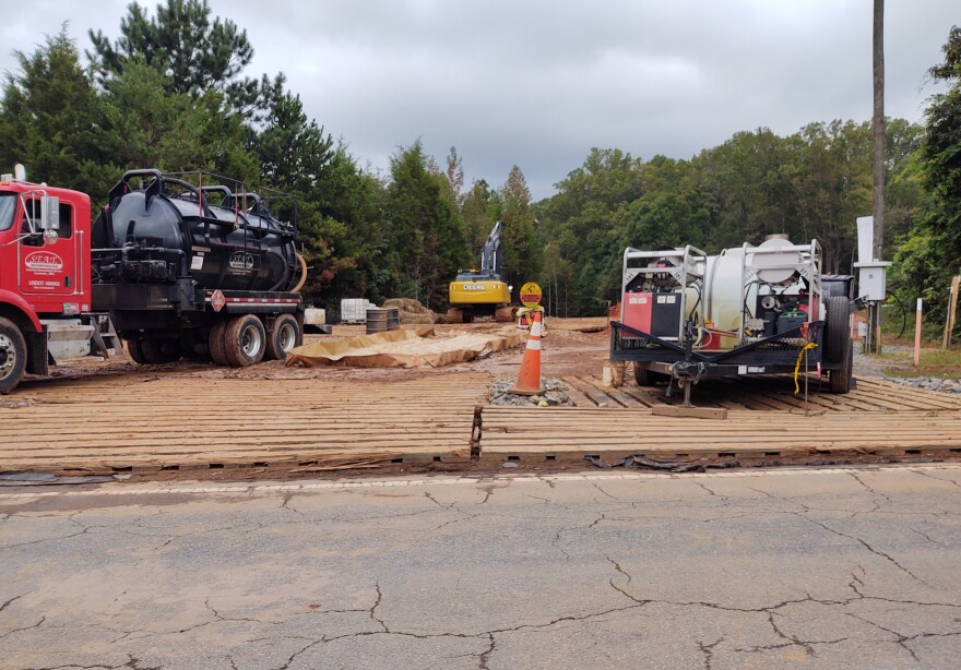 Workers have been removing contaminated soil and gasoline from the leak site off Huntersville-Concord Road in Huntersville since August. 