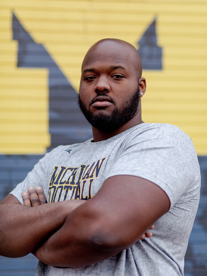 Football player Myles Hinton used the NCAA's college transfer portal to transfer from Stanford University to the University of Michigan in his effort to seek a path from college to the NFL.