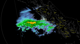 A blue, green and yellow blop on the cartographic map of Southeast Alaska