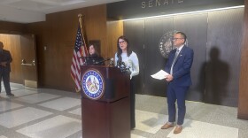 Democratic Sen. Tina Polsky speaking at a Wednesday, Dec. 3, 2025, press conference in the Florida Capitol, along with Senate Democratic Leader Lori Berman and Sen. Carlos Guillermo Smith. They oppose Gov. Ron DeSantis' repeated extension of a state of emergency immigration order.