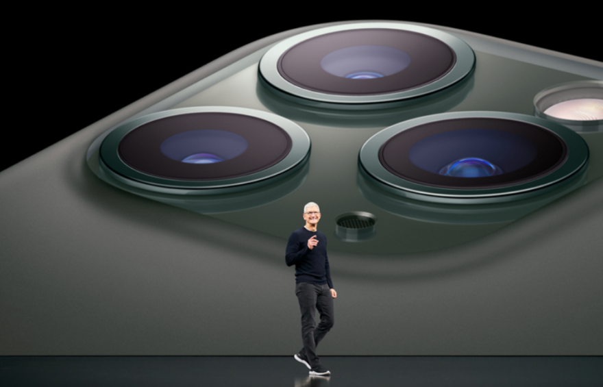 Tim Cook on stage at Apple’s September 10, 2019 event.