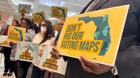 Opponents of mid-decade efforts to redraw congressional voting districts gather to protest in the Florida Capitol in Tallahassee on Tuesday, Dec. 2, 2025.