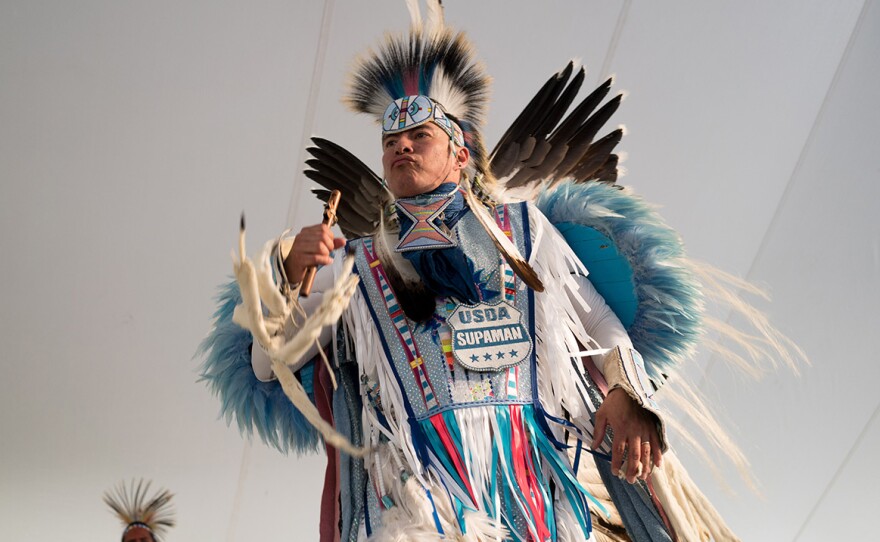 Supaman performs Native American hip-hop at the Montana Folk Festival in Butte, July 14, 2018.