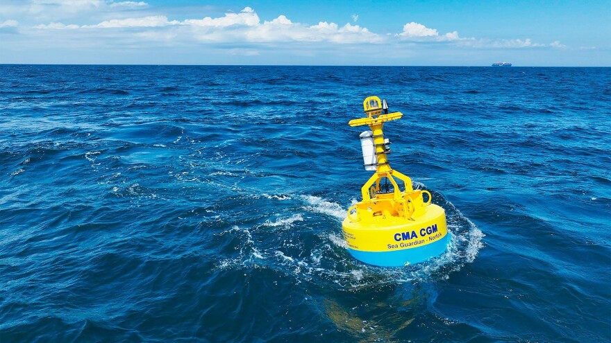 An acoustic monitoring buoy anchored off the coast of Norfolk, Va. 