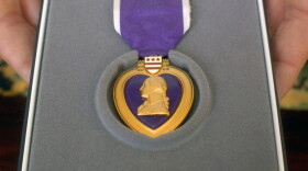 purple heart medal in a case