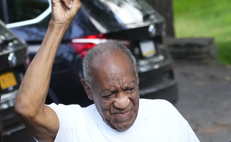 Bill Cosby appears outside his home in suburban Philadelphia following his release from prison on Wednesday.