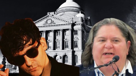 WVIA News spoke to Low Cut Connie lead singer Adam Weiner, left, and Luzerne County Manager Romilda Crocamo, right, about Crocamo's decision to cancel the band's scheduled performance at this Friday's Rockin' The River concert in Wilkes-Barre.