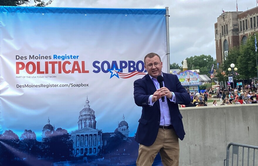 Libertarian candidate Thomas Laehn warned state fairgoers over weekend that his opponents for U.S. Senate are too concerned with special corporate interests.