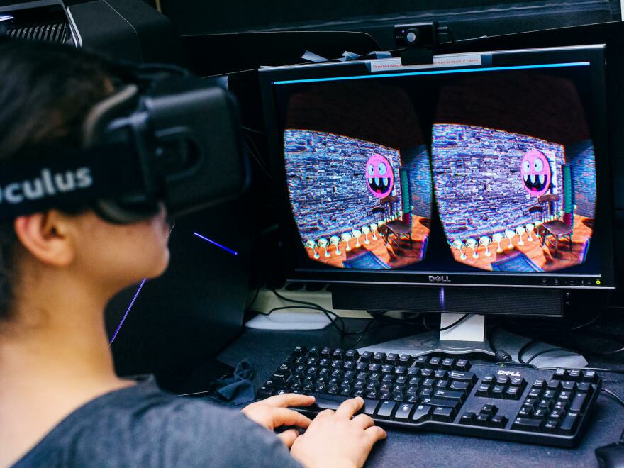 A research participant in the Levi Lab at University California, Berkeley undergoes treatment for amblyopia using virtual reality.