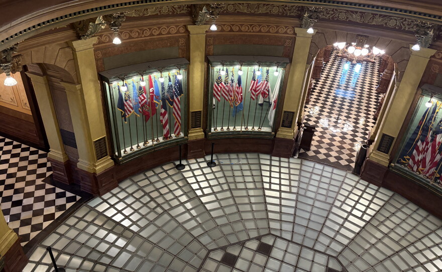 The glass floor of the capitol from above.