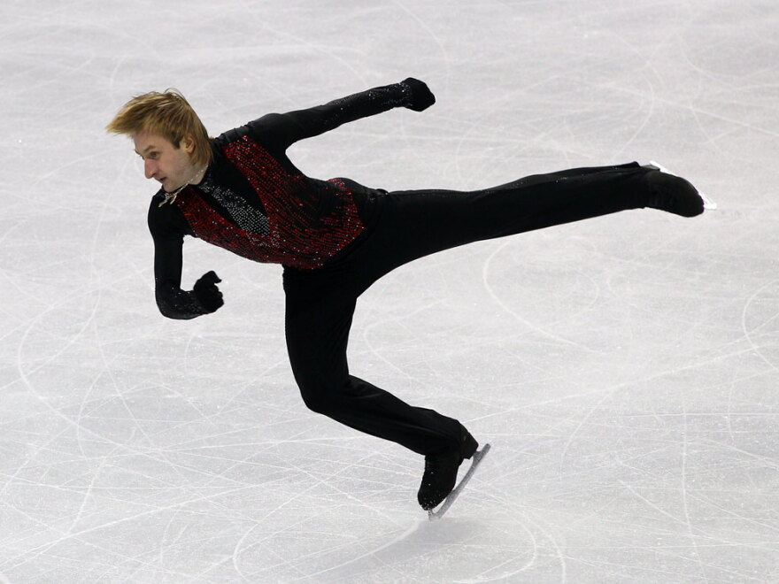 Evgeni Plushenko of Russia competes in the men's free skate on Day 7 of the Vancouver games.  Plushenko took silver in men's figure skating.