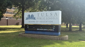Tulsa Public Schools Board of Education sign sits at the front of the TPS building stationed on East 31st Street.