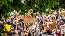 Demonstrators march against racism and police brutality and to defund the Minneapolis Police Department on June 6, 2020 in Minneapolis, Minnesota. (KEREM YUCEL/AFP via Getty Images)