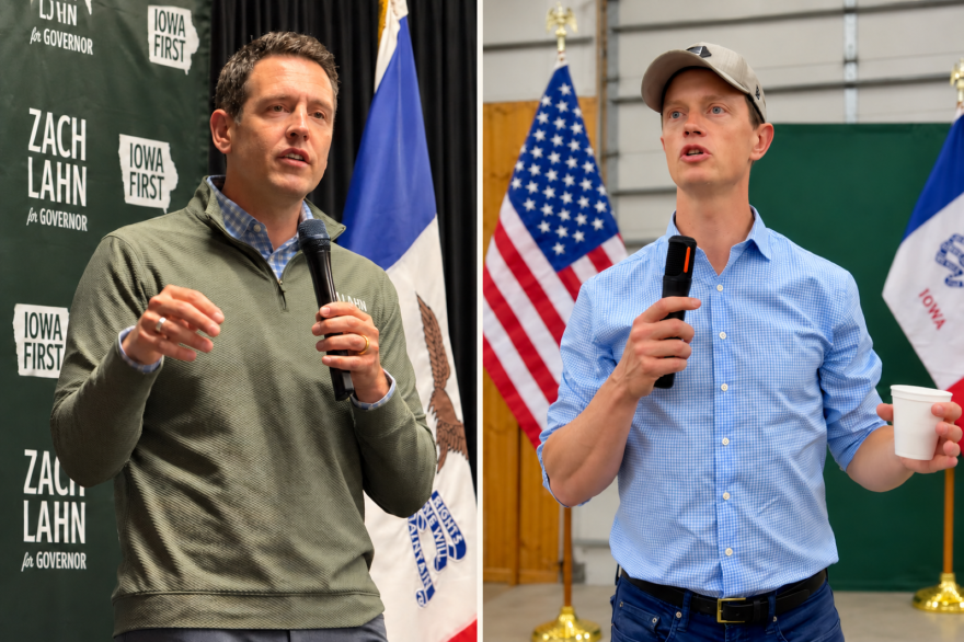 An image of Zach Lahn holding a microphone next to an image of Rob Sand holding a microphone.