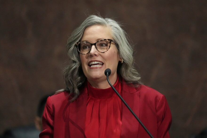 Arizona Democratic Gov. Katie Hobbs gives her State of the State address in the House of Representatives at the Capitol, Jan. 12, 2026, in Phoenix.