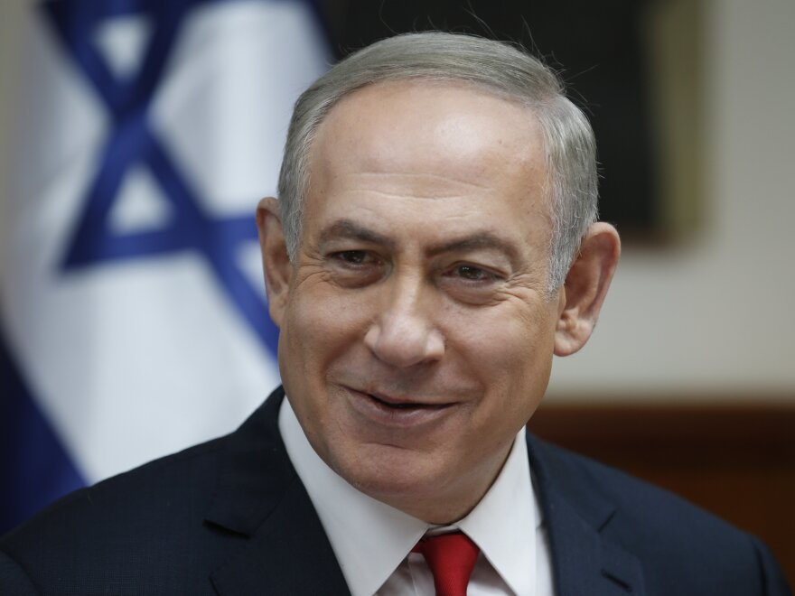 Israeli Prime Minister Benjamin Netanyahu attends the weekly cabinet meeting in Jerusalem on Sunday, just prior to his phone call with President Trump.