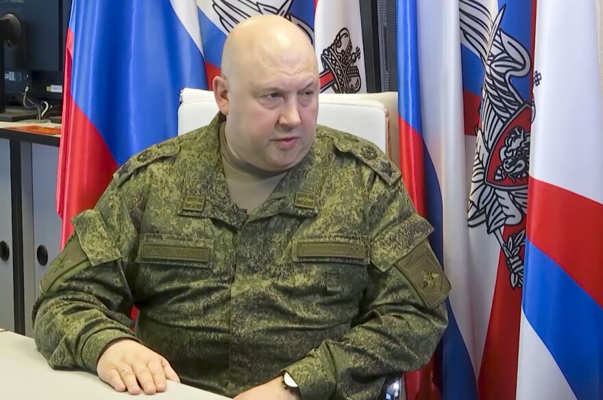 In this handout photo taken from video released by Russian Defense Ministry Press Service on Tuesday, Russian Gen. Sergei Surovikin speaks during an interview, describing the situation for Russian forces in the Kherson region as "very difficult."