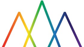Three peaked points of colorful, overlapping lines