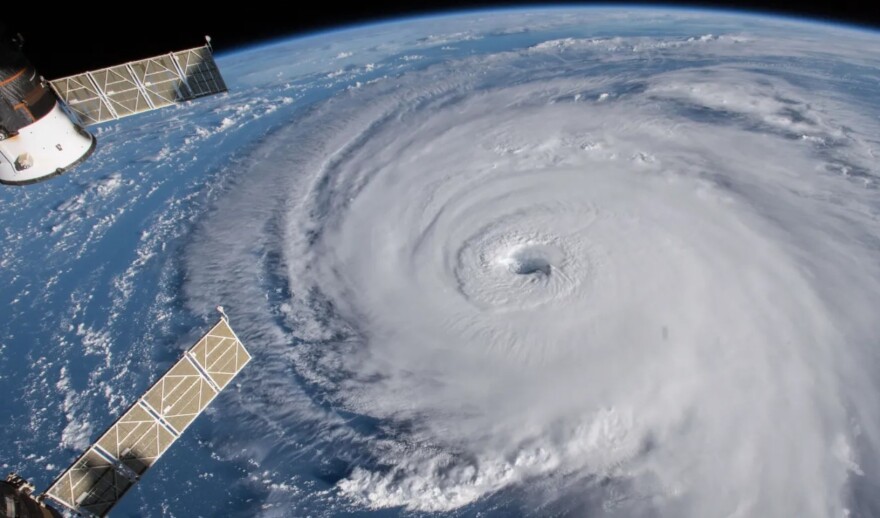 Photo of a hurricane taken from a satellite.