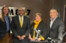 UW-Milwaukee Chancellor Thomas Gibson, (middle left) Vice Chancellor Kelly Haag (middle right) and Associate Vice Chancellor Kay Eilers (left) WUWM President and General Manager, David Lee (right)