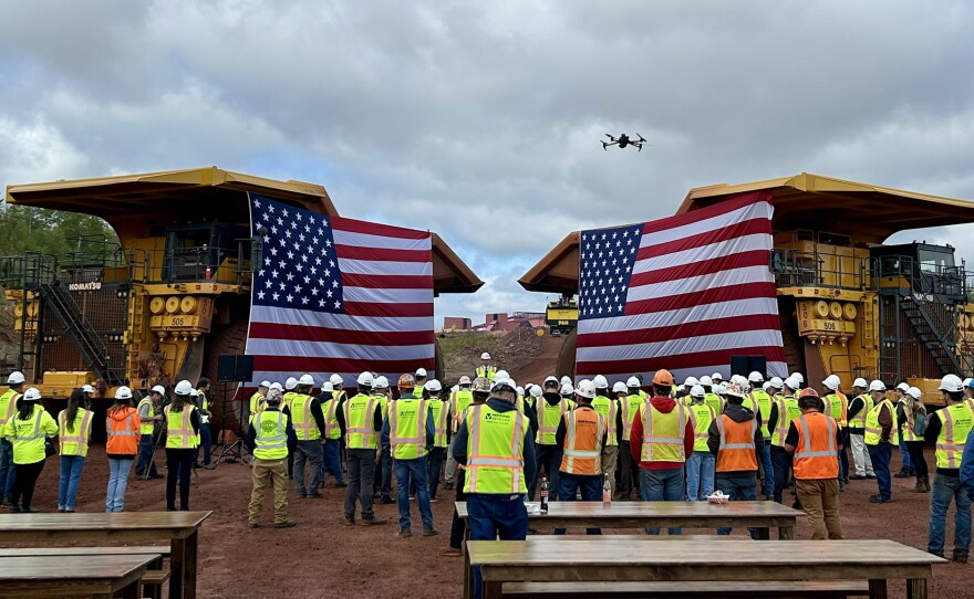 A large crowd gathers at the Mesabi Metallics mine near Nashwauk to hear remarks from federal officials on Sept. 17, 2026.
