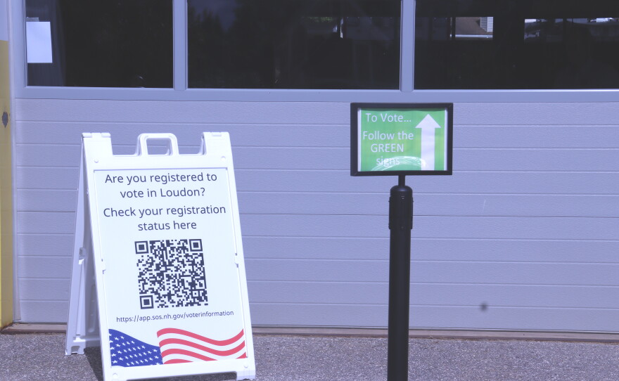 Entrance to the polls in Loudon, NH, located at the fire department, on Sept. 8, 2026.