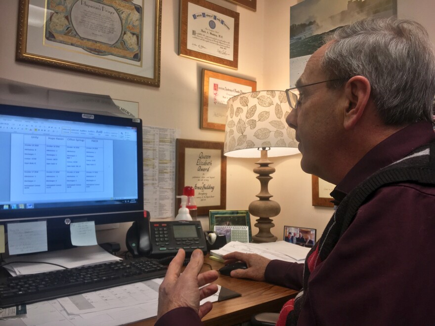 Mark Winsberg looks over patient census numbers in his office at Unity Chemical Dependency in Rochester.