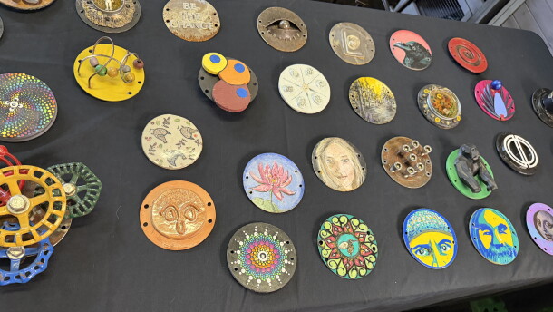 Several of the different parking meter artworks that will be shown at The Oblivion Gallery, pictured on Sept. 28, 2026.