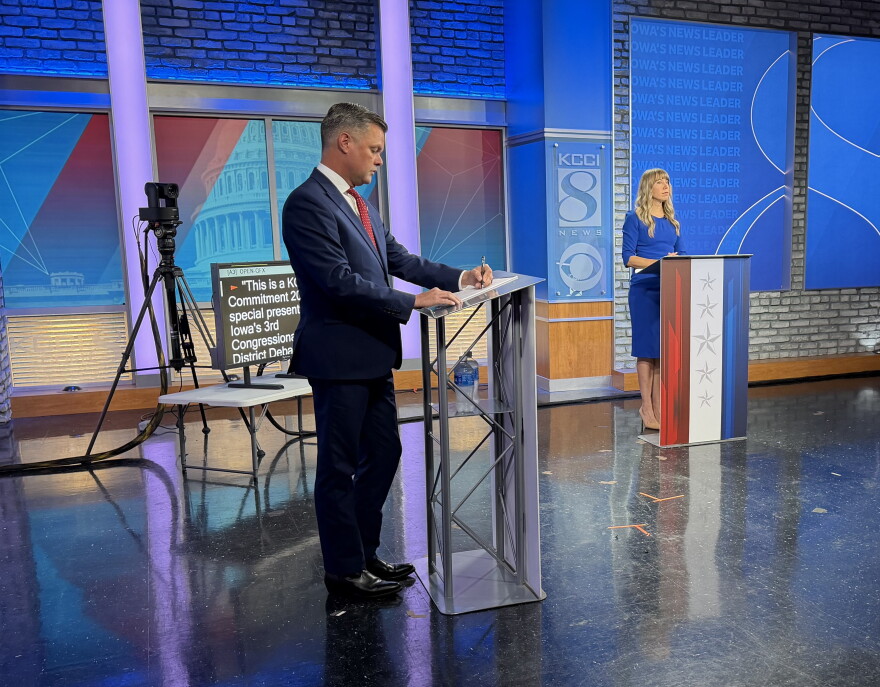 Republican incumbent Zach Nunn and Democrat Sarah Trone Garriott met for a debate on KCCI-TV on Oct. 27, 2026. The debate was the candidates' first and only debate of the election cycle.