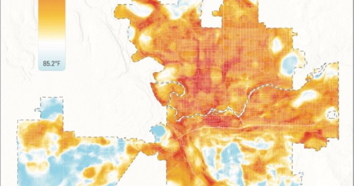 Spokane's neighborhoods are eight to fourteen degrees hotter