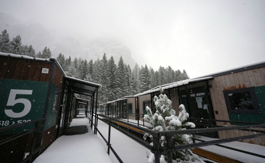 A view of the athlete's village for the Cortina Milan Winter Olympics, in Cortina D'Ampezzo, Italy, Monday, Nov. 24, 2025. (AP Photo/Andrew Medichini)