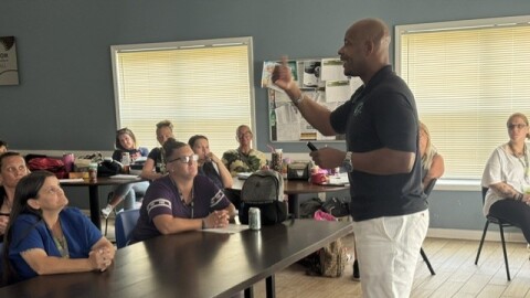 Dale Morgan speaking about financial literacy to the Women's Recovery Program at the Hope Center.