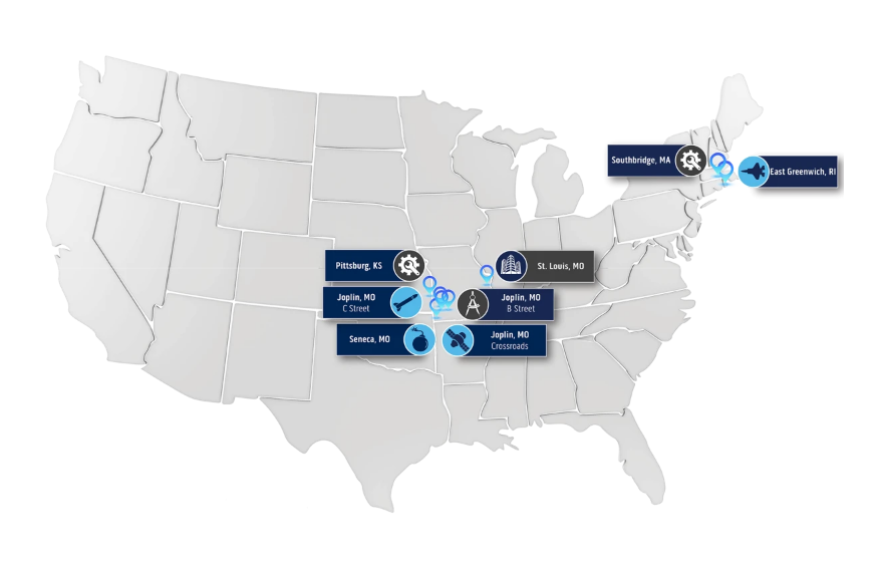 A map showing EaglePicher's locations around the country.