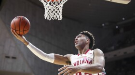 Indiana's Trayce Jackson-Davis goes up for two of his 20 points in a 66-60 win over Rutgers Tuesday night at Simon Skjodt Assembly Hall.