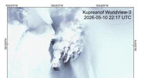 A high-resolution satellite image of active steam vents at Mount Kupreanof on May 10, 2026.