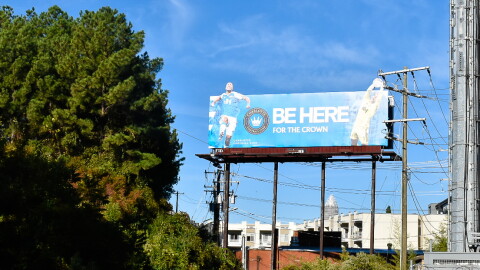 Charlotte FC rents this billboard from Adams Outdoor Advertising in Plaza Midwood.