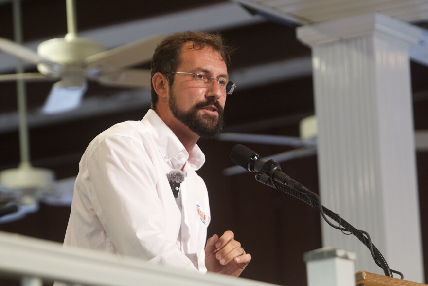 Democratic U.S. House candidate John "Drew" Williams speaks at the 146th annual Fancy Farm picnic.