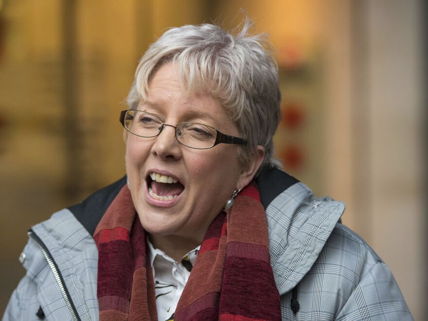 BBC's China editor Carrie Gracie speaks to the media outside BBC Broadcasting House in London on Jan. 8. She has resigned her position in Beijing in protest over what she called a failure to sufficiently address a gap in compensation between men and women at the public broadcaster.