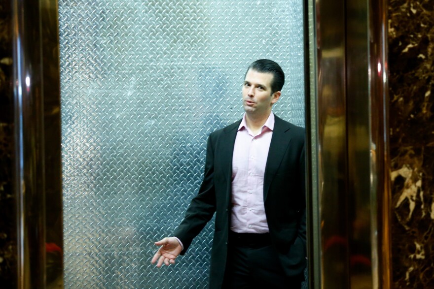 Donald Trump Jr. arrives at Trump Tower in New York for meetings with then-President-elect Donald Trump on Nov. 17, 2016.