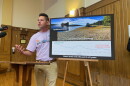 State Sen. Jake Oliviera, who represents Quabbin communities, points out that the reservoir water level has gone down in recent years. He spoke at hearing on Sept 30, 2026, opposing a request by the Massachusetts Water Resources Authority to take 20 million gallons more water a day.