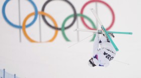 United States' Jaelin Kauf competes in the women's freestyle skiing dual moguls finals at the 2026 Winter Olympics, in Livigno, Italy, Saturday, Feb. 14, 2026.